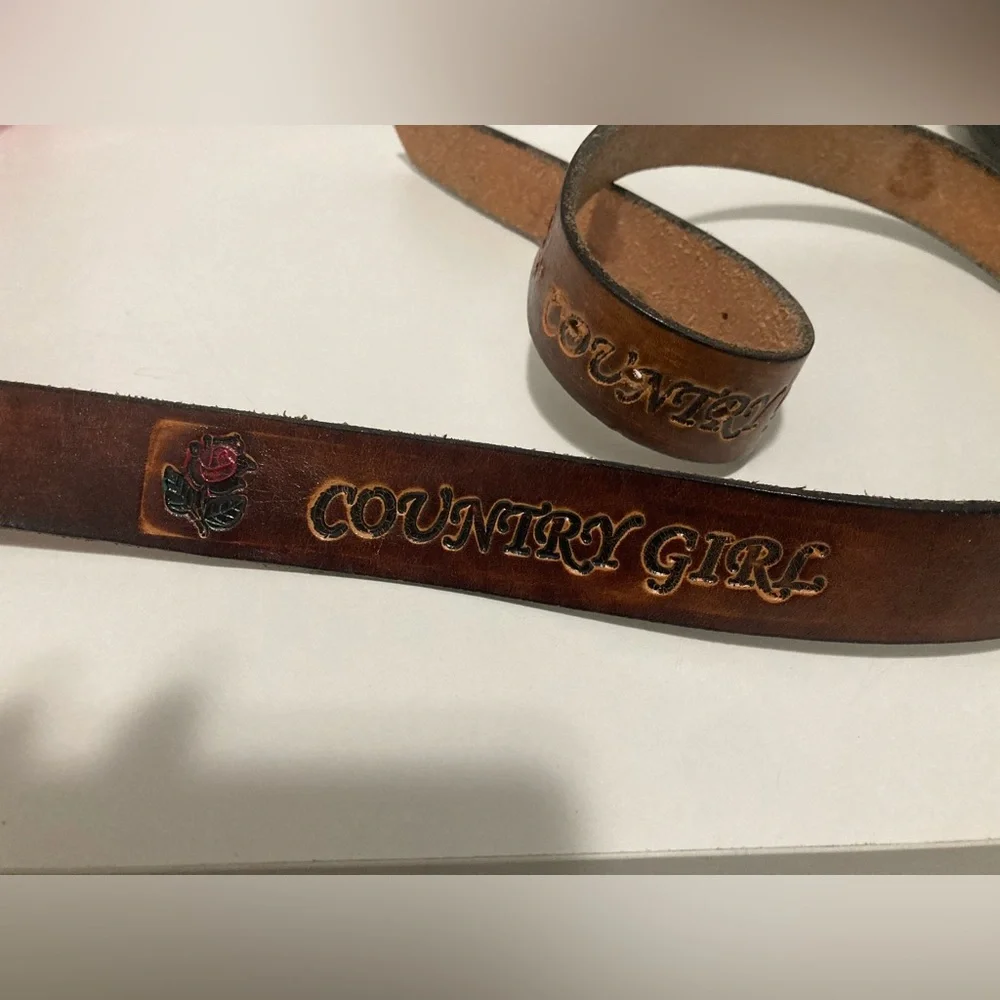 Nocona Belt Co. Country Girl Leather Belt with rhinestone Buckle 50”